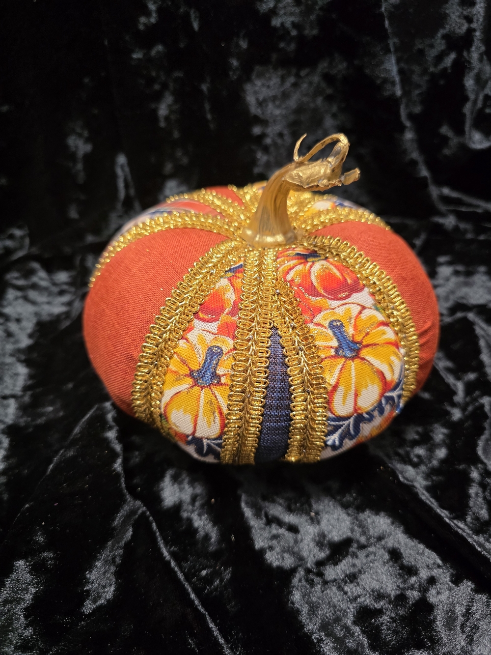 Pumpkin & Plaid Pumpkin, Gold Cord Trim, Handcrafted (matches bow sold separate) - Picture 5 of 9